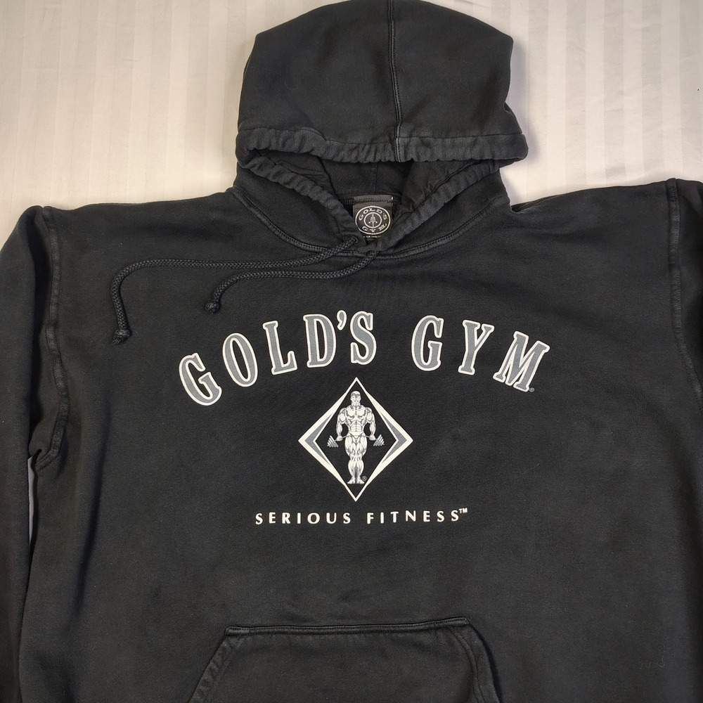 Vintage Gold's Gym Mens Hoodie XL Black Cotton Serious Fitness Made in USA 90s